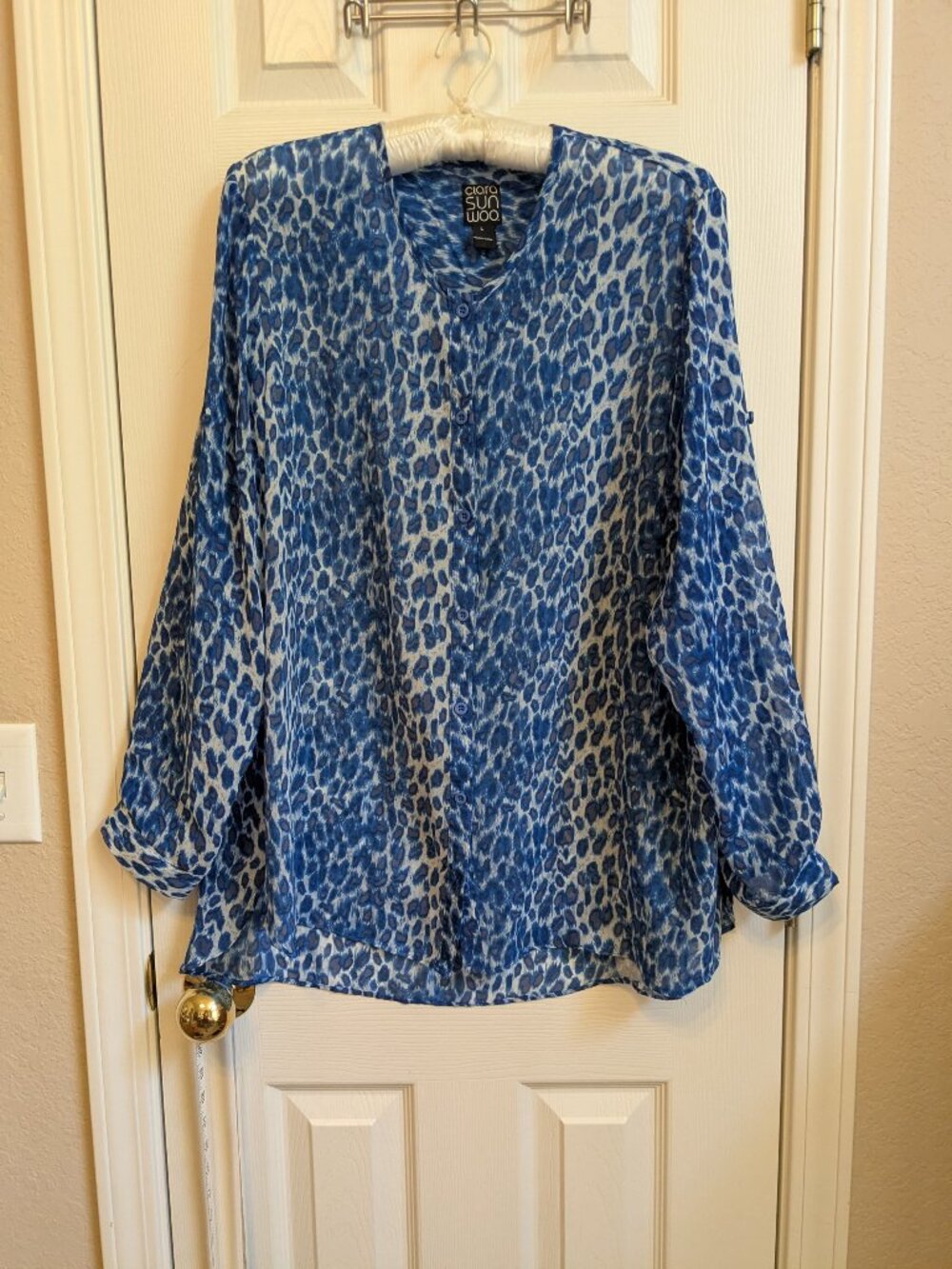 Clara Sun Woo Long Sleeve Blue Leopard Print Size L
